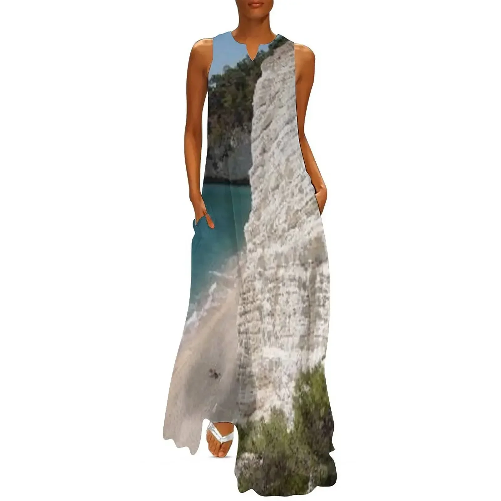 

Vieste, Foggia, Italy Seacoast Limestone Cliff Panoramic Long Dress Women long dress dress dresses Aesthetic clothing