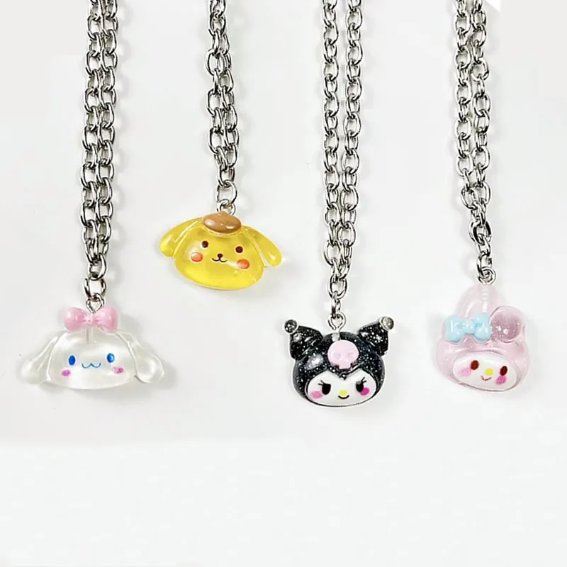 Kawaii Sanrio Kuromi Doll Student Necklace Clavicle Chain Cinnamoroll My Melody Adjustable Pendant Accessories Girls Toy Gift