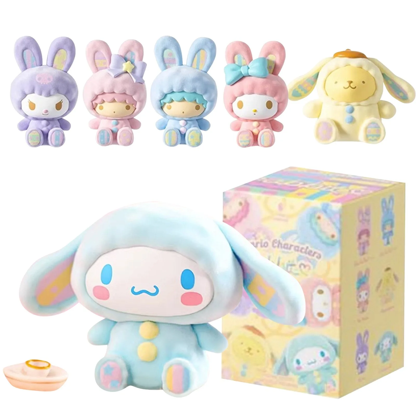 

Cute Sanrio Anime Surrounding Mysterious Box Kuromi Cinnamoroll Melody Bunny Flocking Series Blind Box Home Decoration Doll Toys