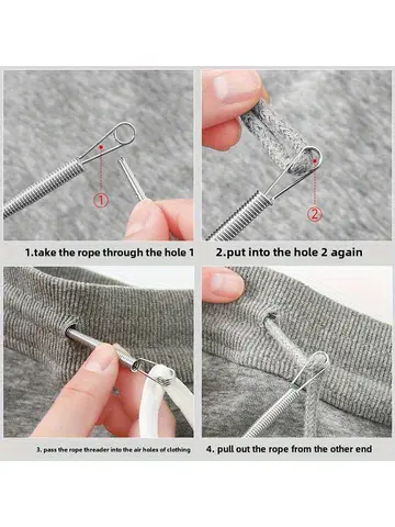 Bendable Spring Drawstring Threader Clip Pants Hoodies Elastic Band Lace Cord Flexible Drawstring Thread DIY Sewing Accessories