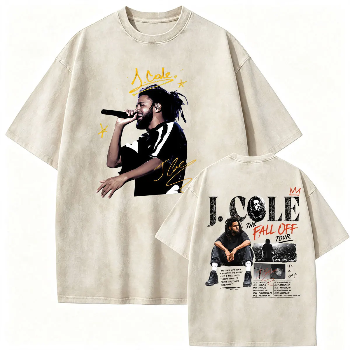 Vintage Washed J.Cole The Fall Off World Tour 2026 Grafik-T-Shirts Herrenbekleidung Mode Gothic Hip Hop Kurzarm-T-Shirts – Detail 6