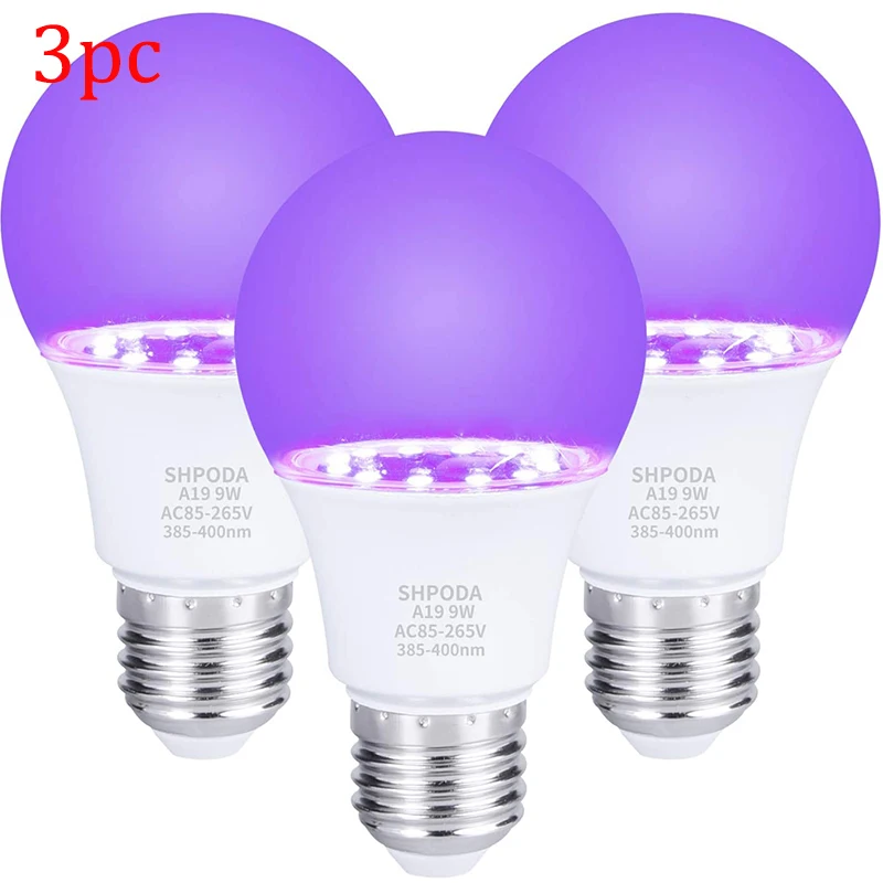 

3 PC 9W UV LED Black lights Bulb A19 E26 UV Blacklight Bulb Glow in The Dark for Blacklight Party Body Paint Fluorescent Poster