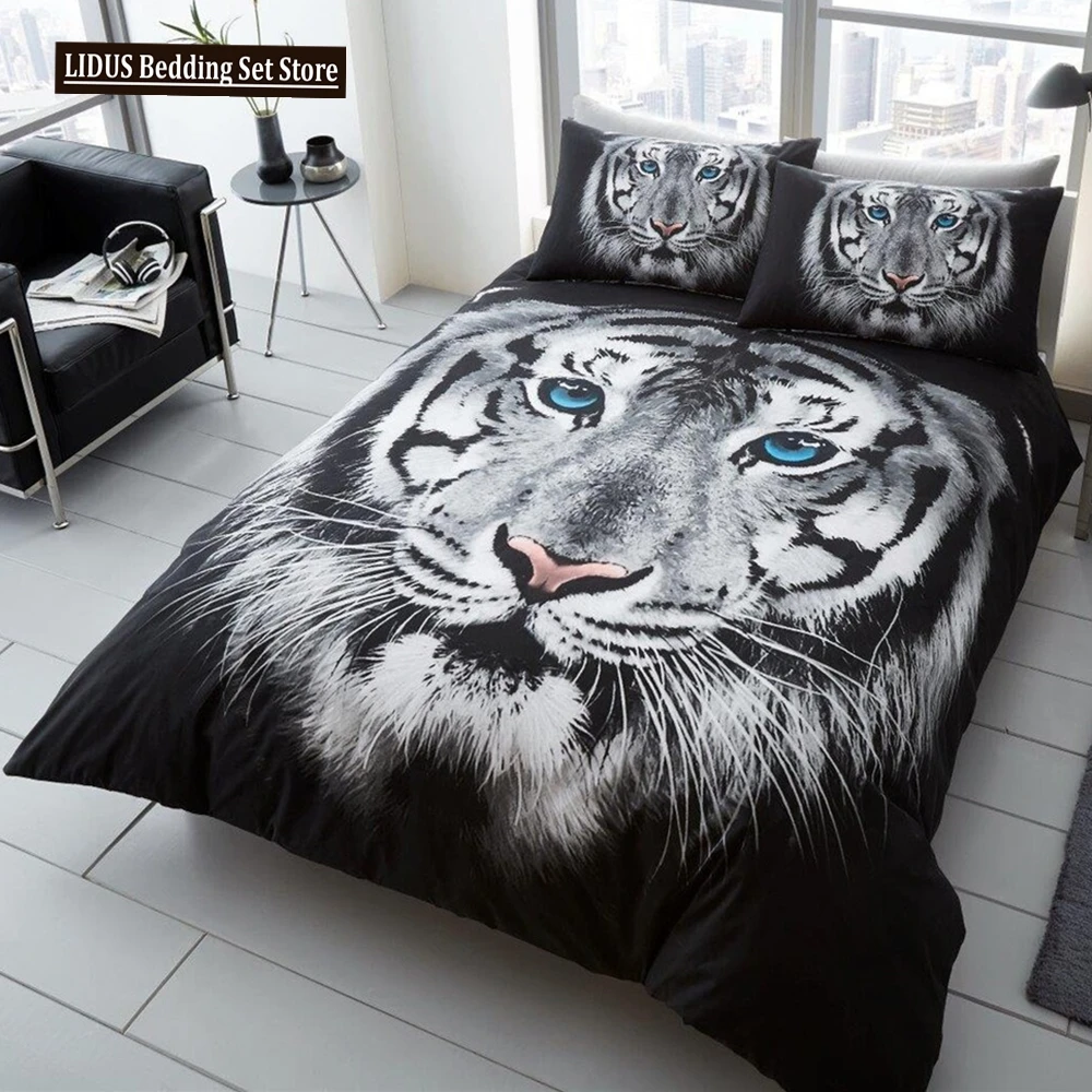 

Tiger Duvet Cover Set King Size 3D White Tiger Bedding Sets Wild Animals Pattern Comforter Cover Set For Boys Girls Quilt Cover