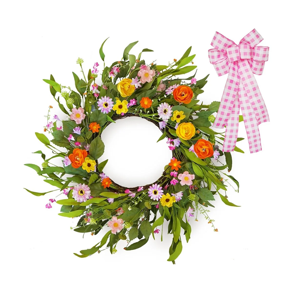 Spring Summer Wreaths for Front Door Outside 18 Inch Handmade Artificial Silk Flower Wreath Green Spring Front Door