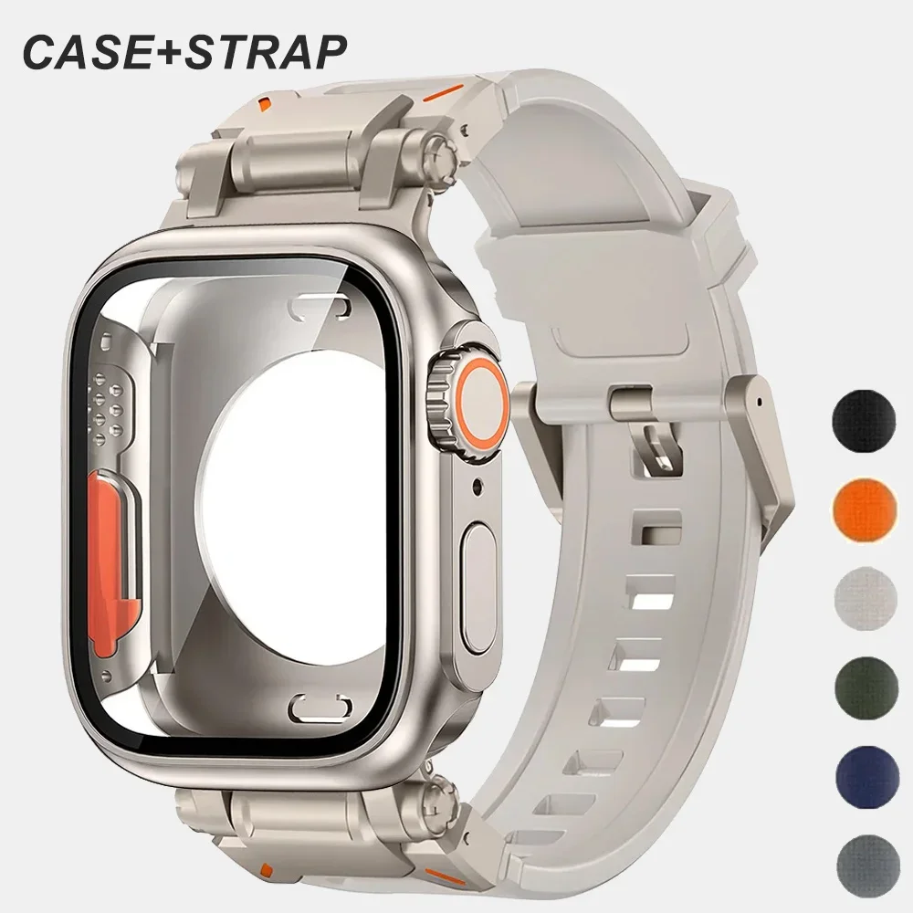 Silicone Strap+Case for Apple Watch Ultra2 Band 49mm 44 45 Protector Case Cover for IWatch Series 9 8 7 6 SE 5 4 Rubber Bracelet