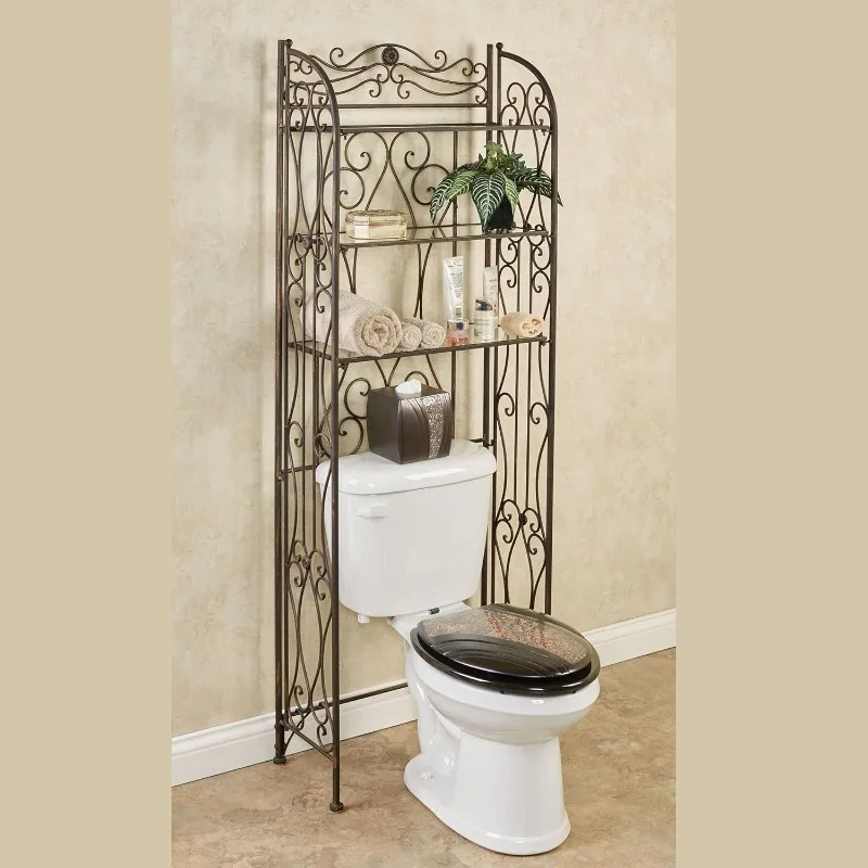 Kadalynn Bathroom Space Saver Freestanding Shelf Satin Gold 62 Inches High