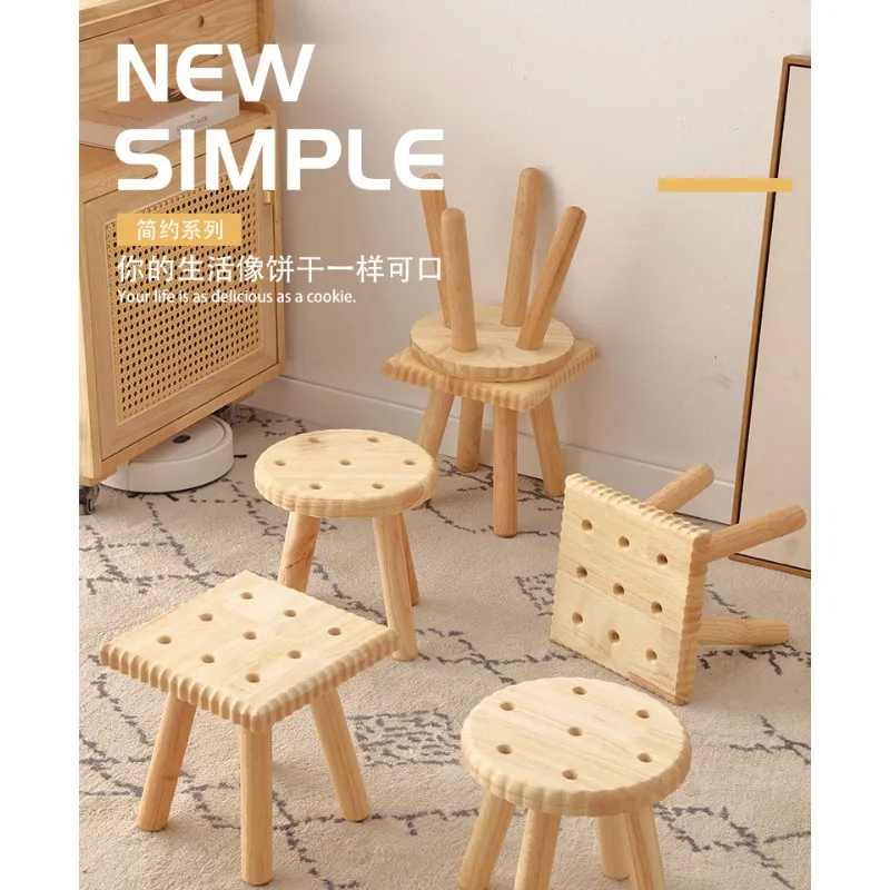 

Solid wood small stool for home use, modern simple old-fashioned small stool in living room, wooden stool