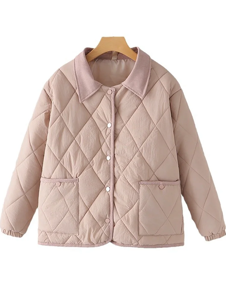 plus Size Women's Sweet Lightweight Cotton Jacket Stand Collar Loose Fit Autumn Winter New Style for Heavy Girls Outerwear