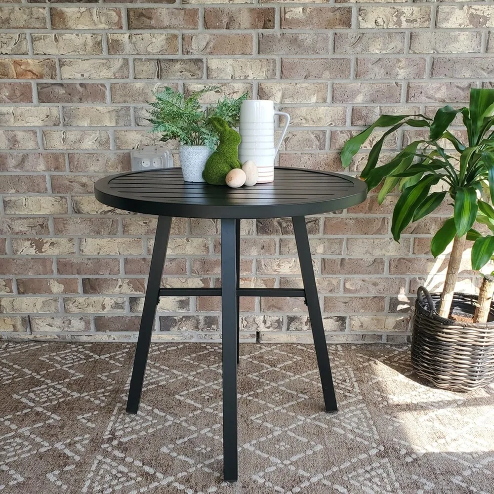 

28 Inch Patio Bistro Table, Outdoor Round Weather-Resistant Metal End Small Dining Table, Outside Side Table, Customized