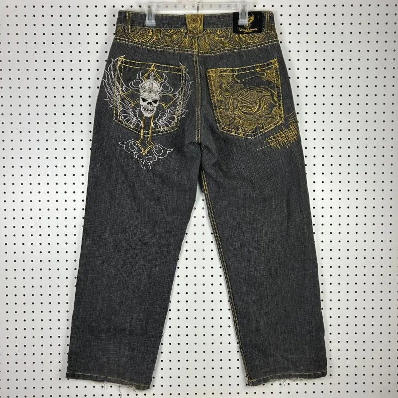 

Y2K мешковатые джинсы с американским новым узором и вышивкой, мужские уличные винтажные модные повседневные широкие брюки в стиле хип-хоп для пар