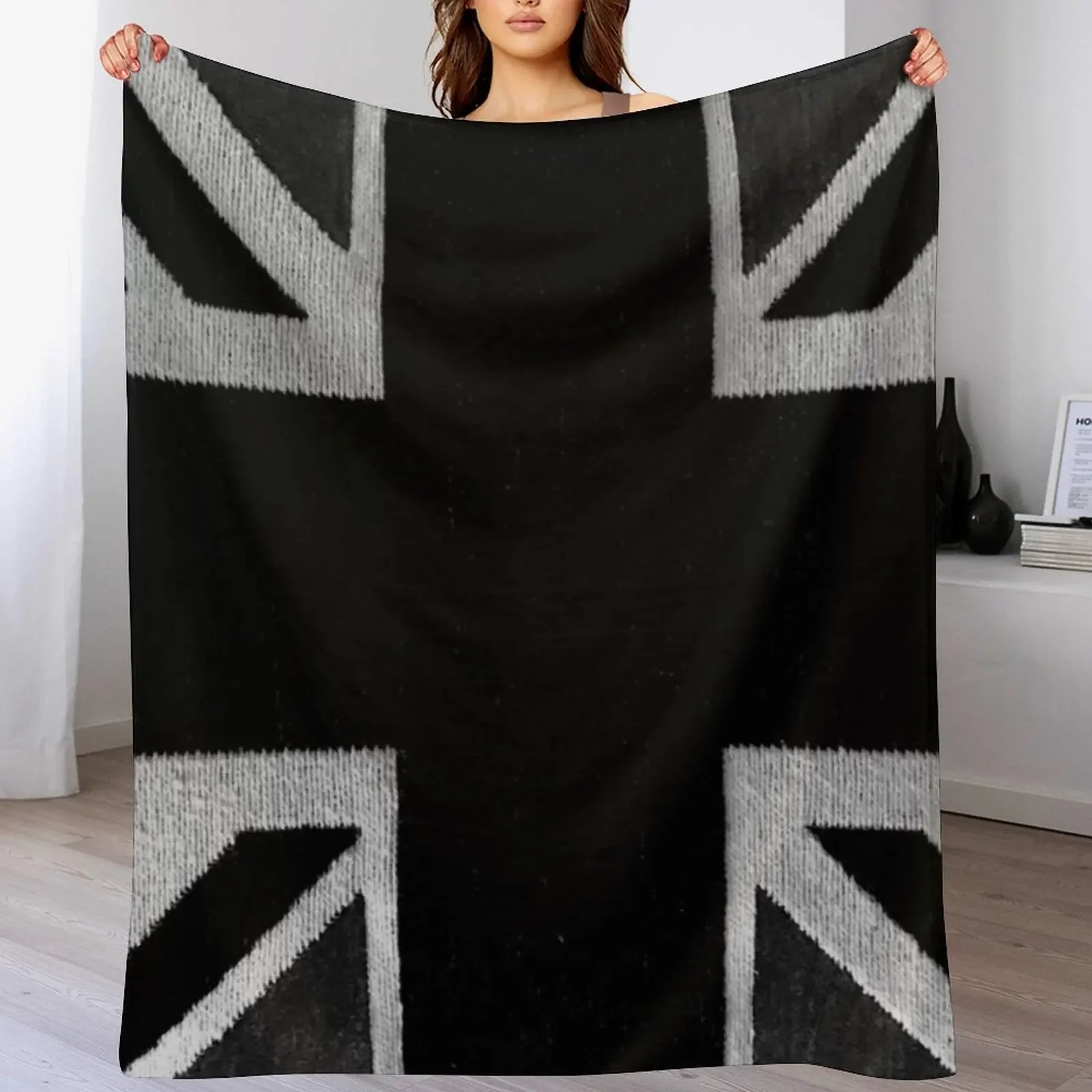 

UNION JACK black & white Throw Blanket Hair Thins Personalized Gift Plaid Blankets