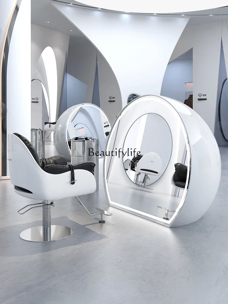 

06Barber Shop Dressing Table New High-End Hairdressing for Hair Salon Integrated Makeup Floor Mirror