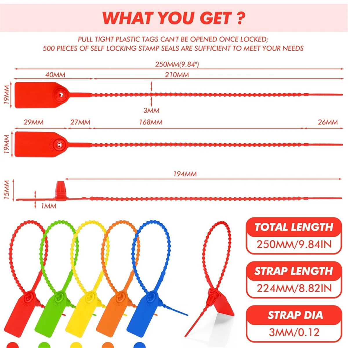 ABXHH 500 pezzi guarnizioni antimanomissione in plastica fascette per etichette di sicurezza vuote segnaletica autobloccante monouso fascetta sigillante per camion rimorchio 25 cm