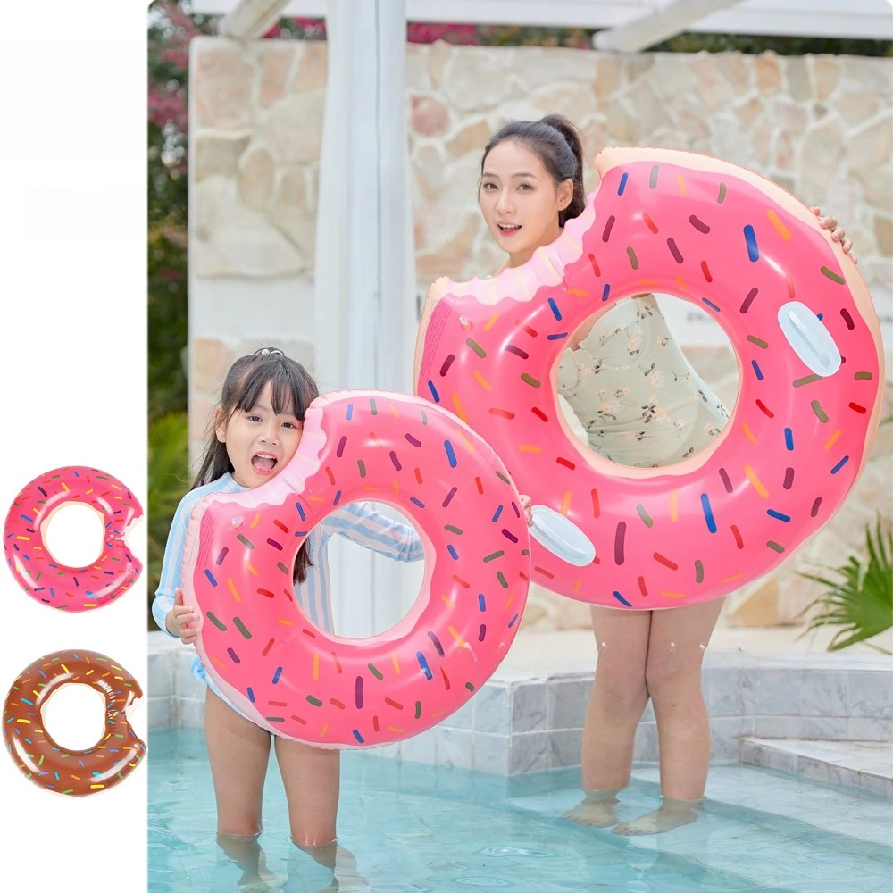 

Inflatable donut swimming ring pink brown adult pvc sports swimming supplies life buoy