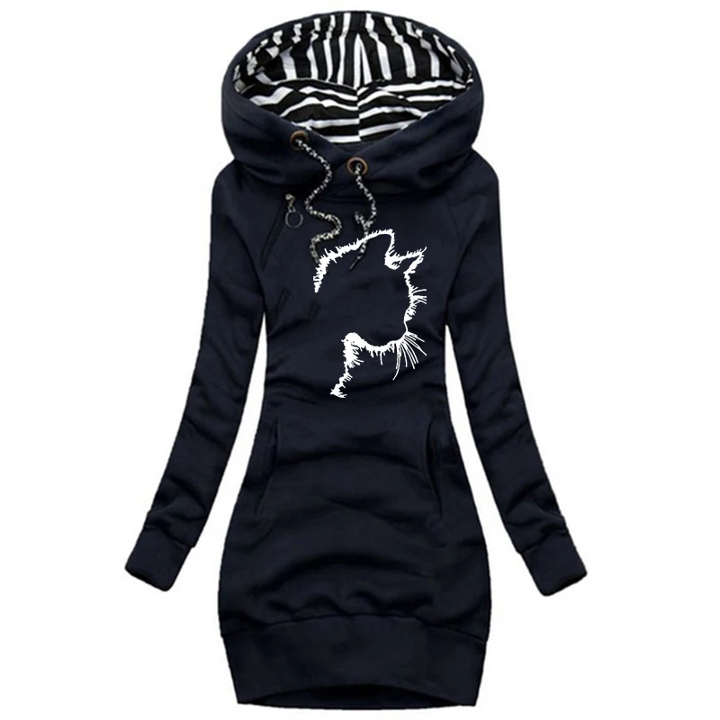 Midi Dresses 2024 Daily Spring Hot Sales Casual Cat Print Zipper At Neckline Simplicity Autumn Hooded Sports Dress New Fashion