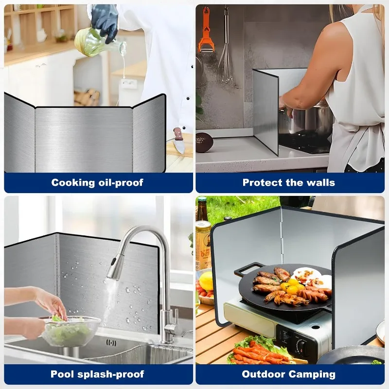 Stove Splash Guard Foldable Grease Oil Splatter Shield Kitchen Cooking Protector Heat Resistant Oil Barrier for GasStove Cooktop 6