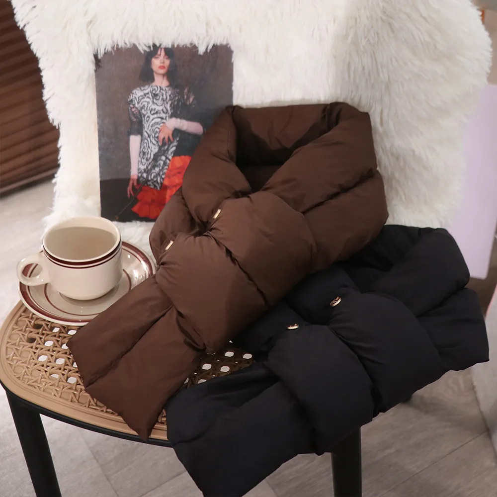 Bufanda acolchada de algodón de Color sólido informal para mantener el calor, bufanda a prueba de viento para el cuello, accesorios de ropa, chal de plumas cruzadas para mujer