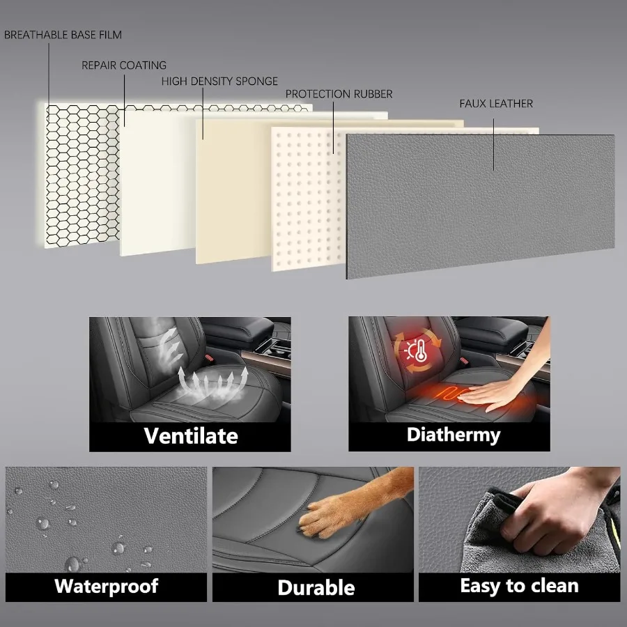 أغطية مقاعد السيارة الجلدية مجموعة كاملة تناسب معظم السيارات وسيارات الدفع الرباعي وسيارات السيدان وسائد جلدية فاخرة مقاومة للماء 5 مقاعد Pro