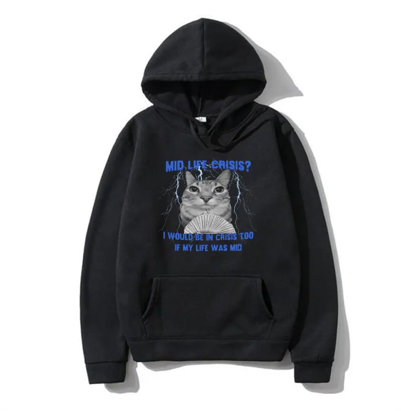 

Mid Life Crisis Funny Cat in Motion Meme Graphic Hoodie Fashion Oversized Pullover Sweatshirts Men Women winter Fleece Hoodies