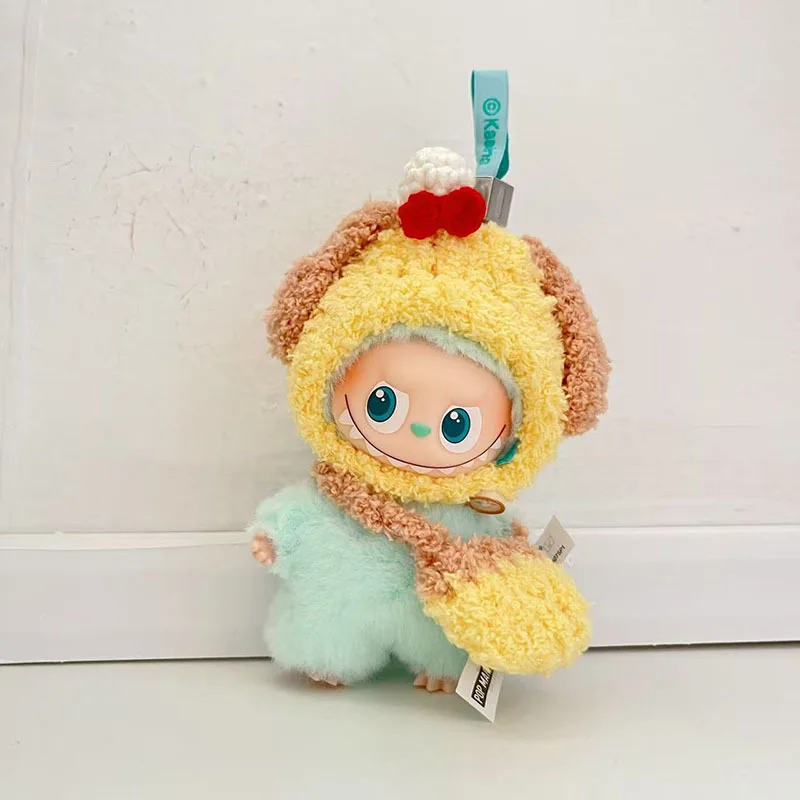 

10cm Mini Version 4th Gen Labubu Doll Clothes & Keychains Handmade Pig Hat Crossbody Bag Set For Labubu Sitting Doll