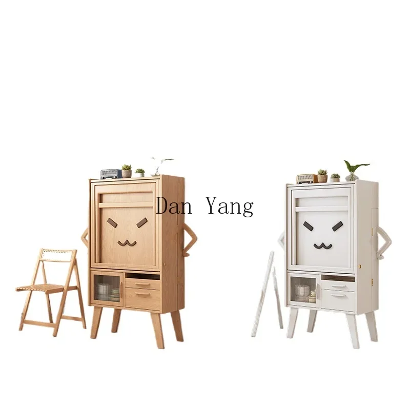 

YJ household small retractable dining table solid wood rectangular eating table and side cabinet integrated