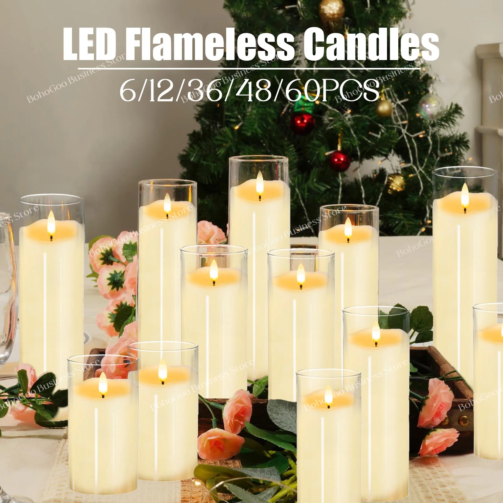 Vela led de vidro acrílico, 6-60 peças, sem chama, vela decorativa, a pilhas, velas falsas, casa, casamento, natal