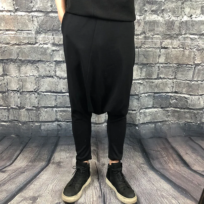 Men\'s Low Crotch Loose Back Palace Pants Spring And Autumn Trendy Harajuku Style Dark Thin Elastic Loose Nine Point Pants