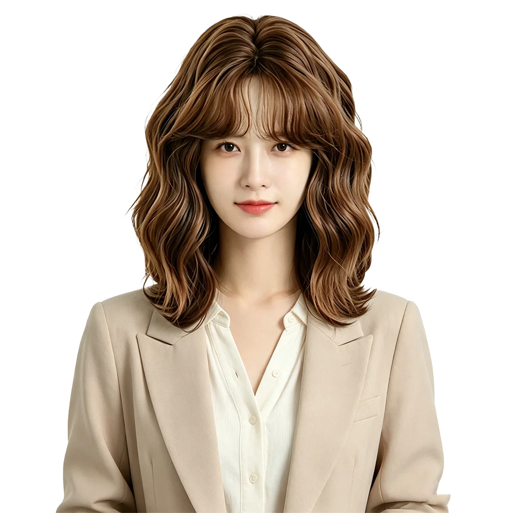 

Natural Looking Caramel Warm Brown Short Wig For Women Soft Wavy Bob Wig With Bangs Heat Resistant Synthetic Hair Daily Party