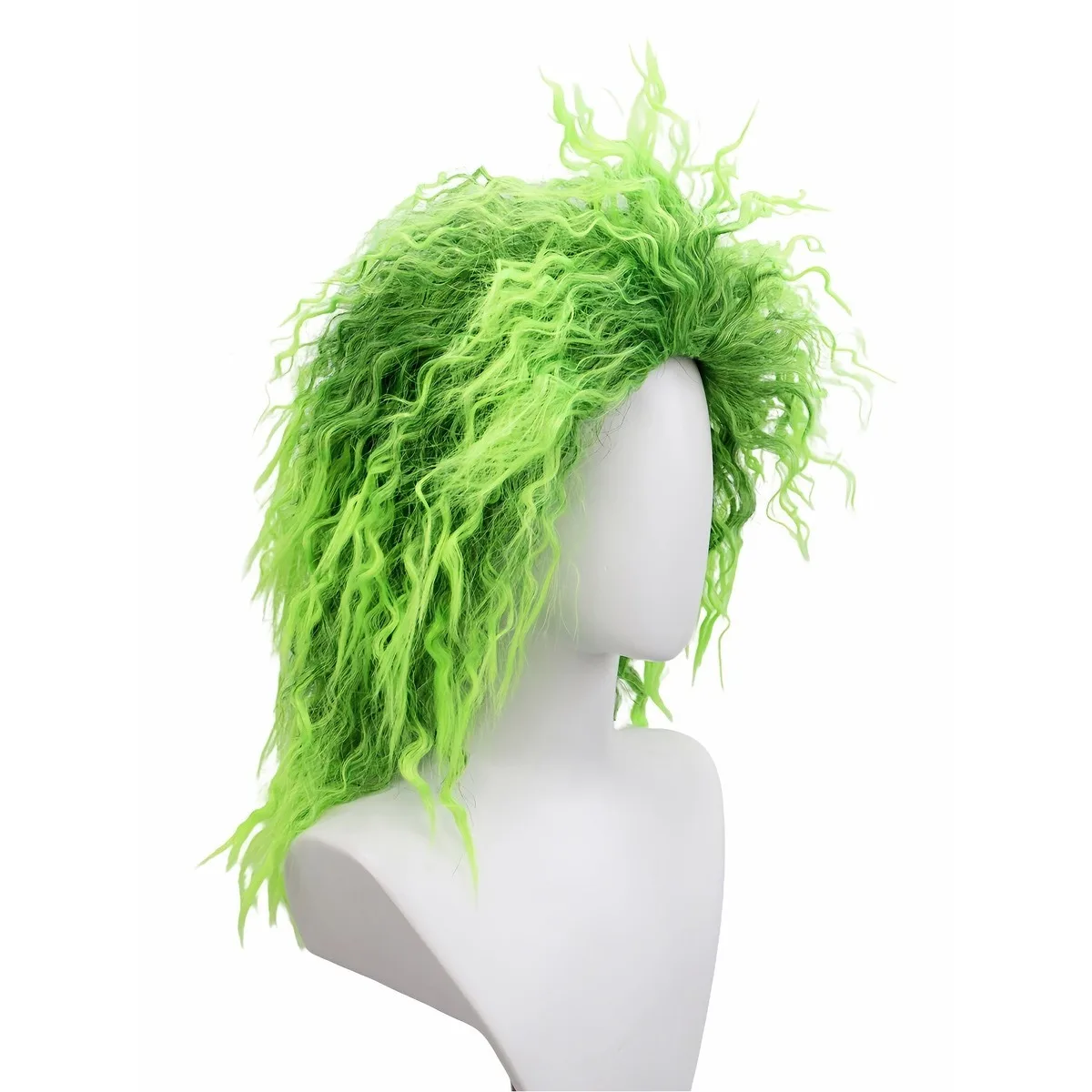 Fluoreszierend grüne, flauschige, kleine Roll-Perücke mit Blasenoberfläche aus Synthetik | Halloween Groteskes Thema Cross-Dressing Lustiges Cosplay – Detail 3