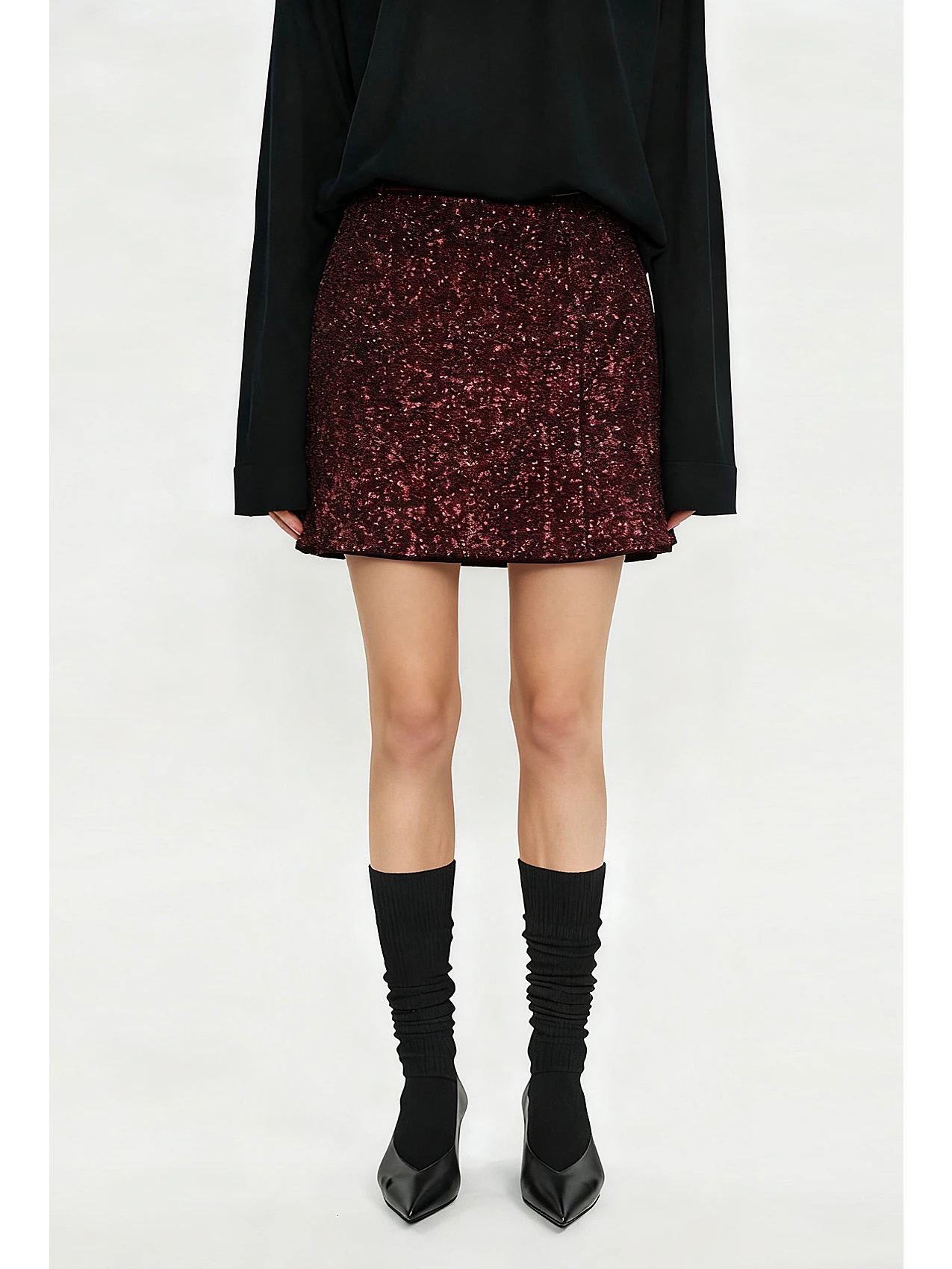 

High Waist A-Line Skirt Women's Autumn Winter Polyester Fiber Sequin Slimming Skirts Casual Ci Commute Skirts