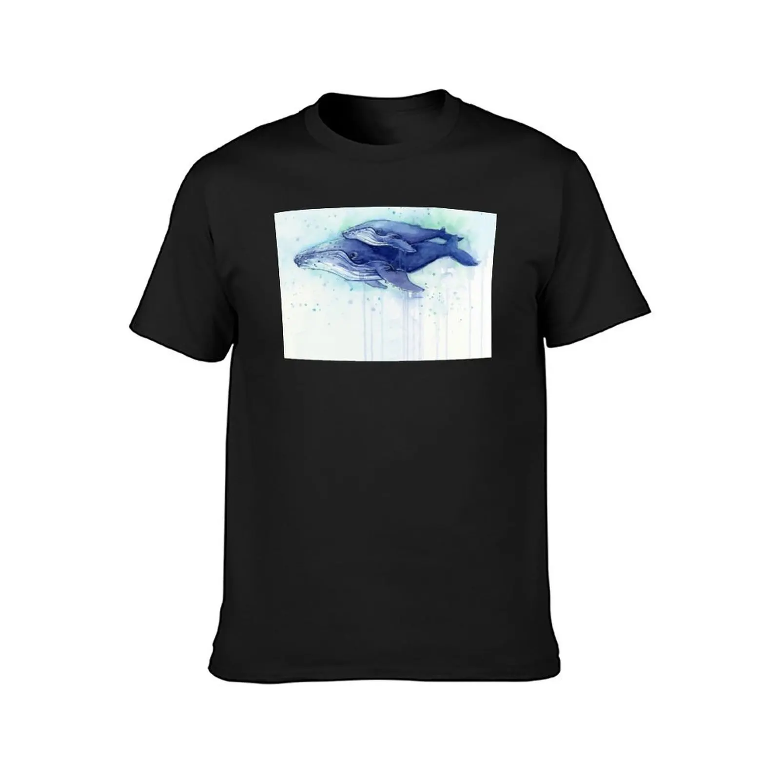 Humpback Whale Mom and Baby Painting T-Shirt aesthetic clothes tees customs design your own kawaii clothes mens funny t shirts