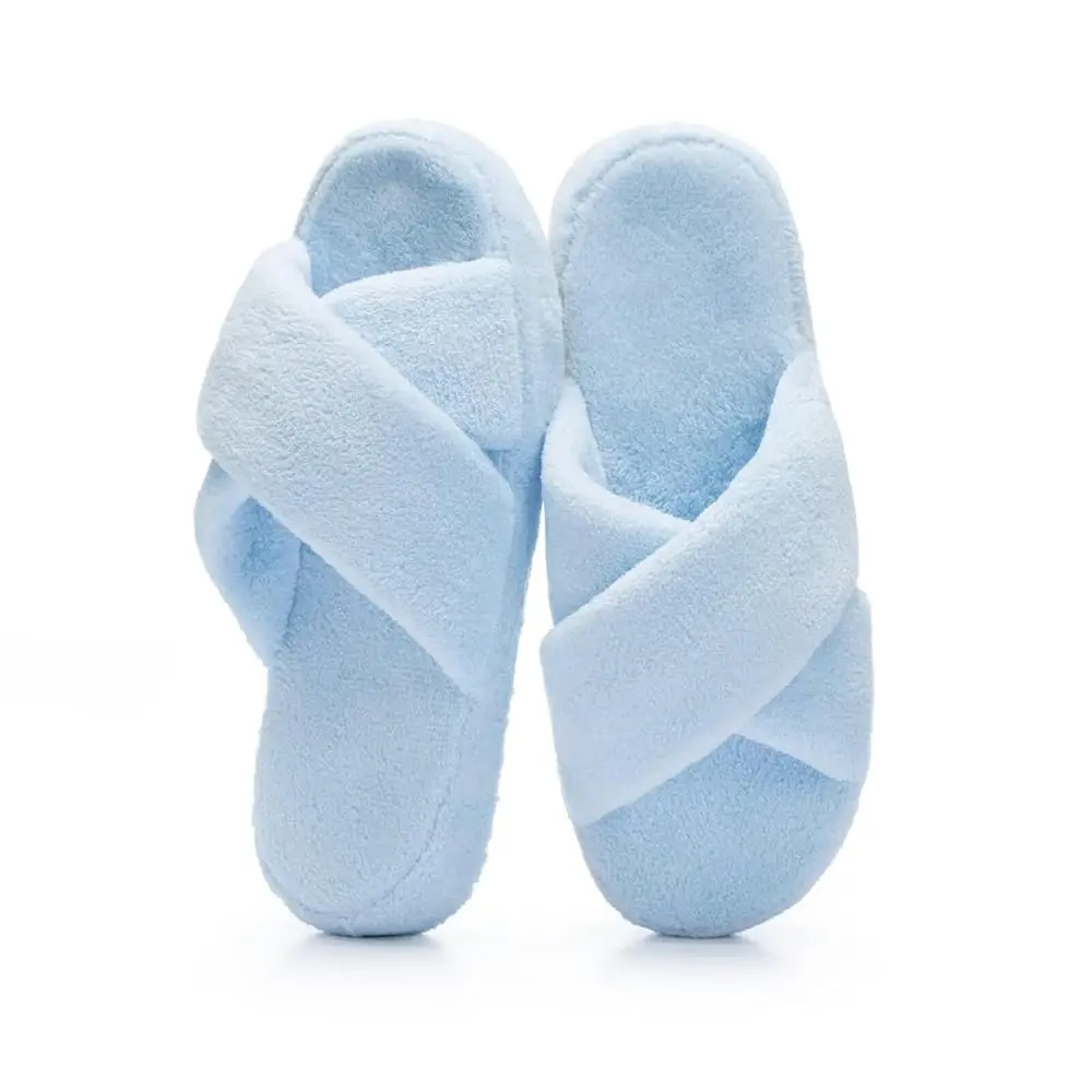 

Women's Fuzzy Slippers with Memory Foam, Cross Band Open Toe House Slippers – Cozy Plush Indoor Outdoor Slides, Non-Slip Com