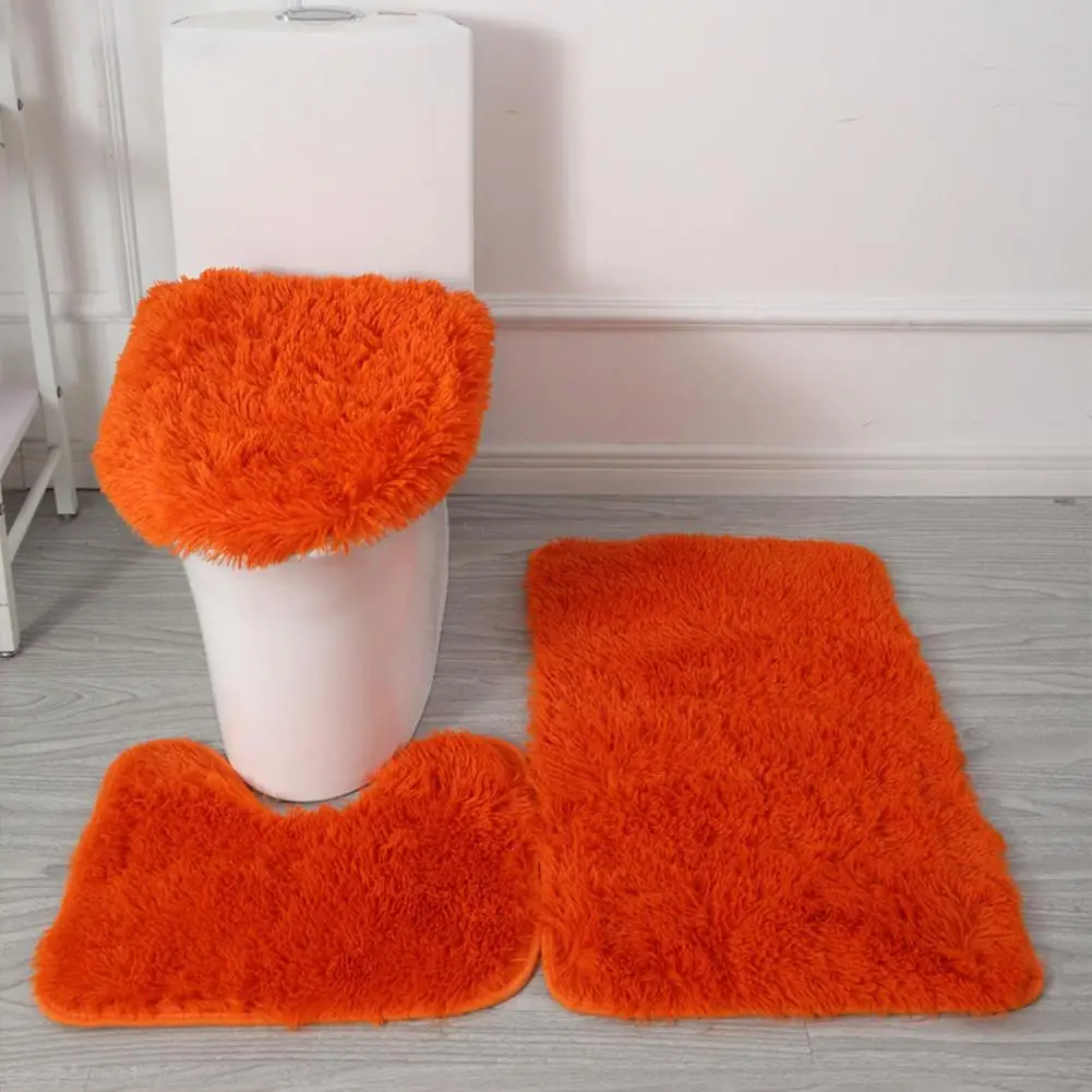 Plush Toilet Mat Super Soft Bathroom Rug Set with Non-slip Absorbent Floor Mat for Home Bathroom Decoration 3 Piece Bath Rug