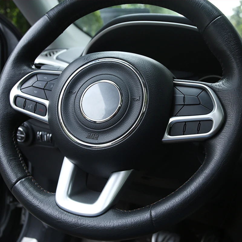 Car 3Pcs/set ABS Silver/Carbon fiber Steering Wheel Cover Stickers For Jeep Compass 2017 2018 Renegade 2015-2017 Accessories