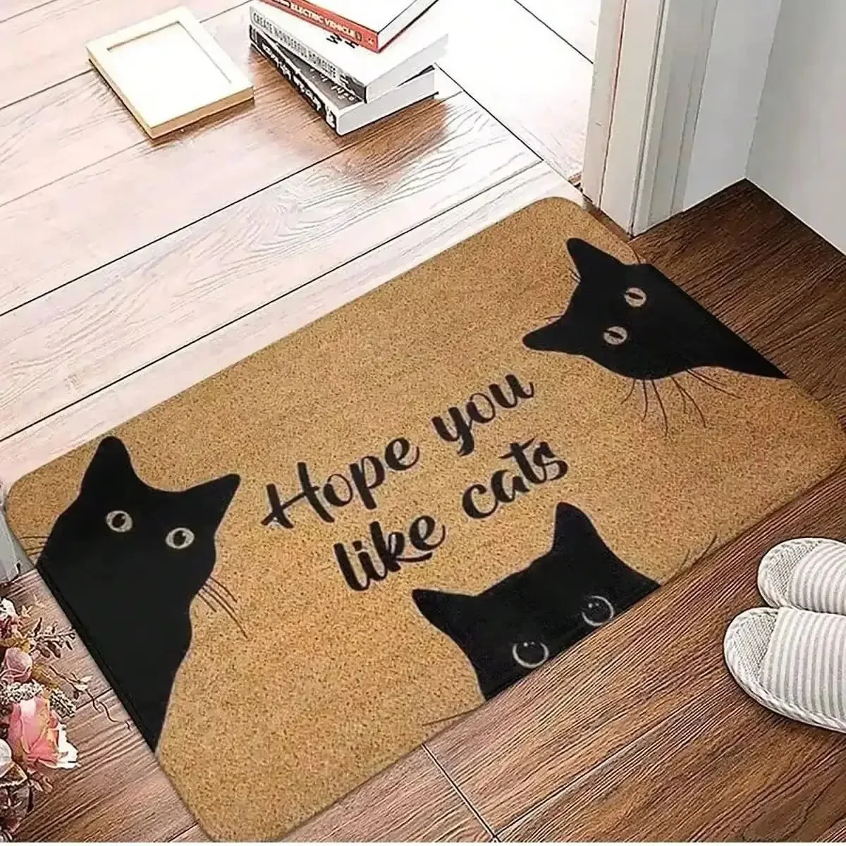 Schwarzer Katzen-Teppich, Willkommensmatte, niedlicher Cartoon-Rutschfester Fußmatte, weicher Teppich für Wohnzimmer, Teppich, Schlafzimmer, Outdoor-Teppich, Heimdekoration – Detail 12