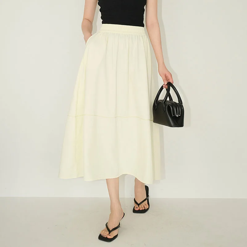 

Новая летняя повседневная длинная юбка 2026 года, однотонная, универсальная, свободного кроя, А-силуэт, женская, корейская, с завышенной талией, плиссированная, стройнящая