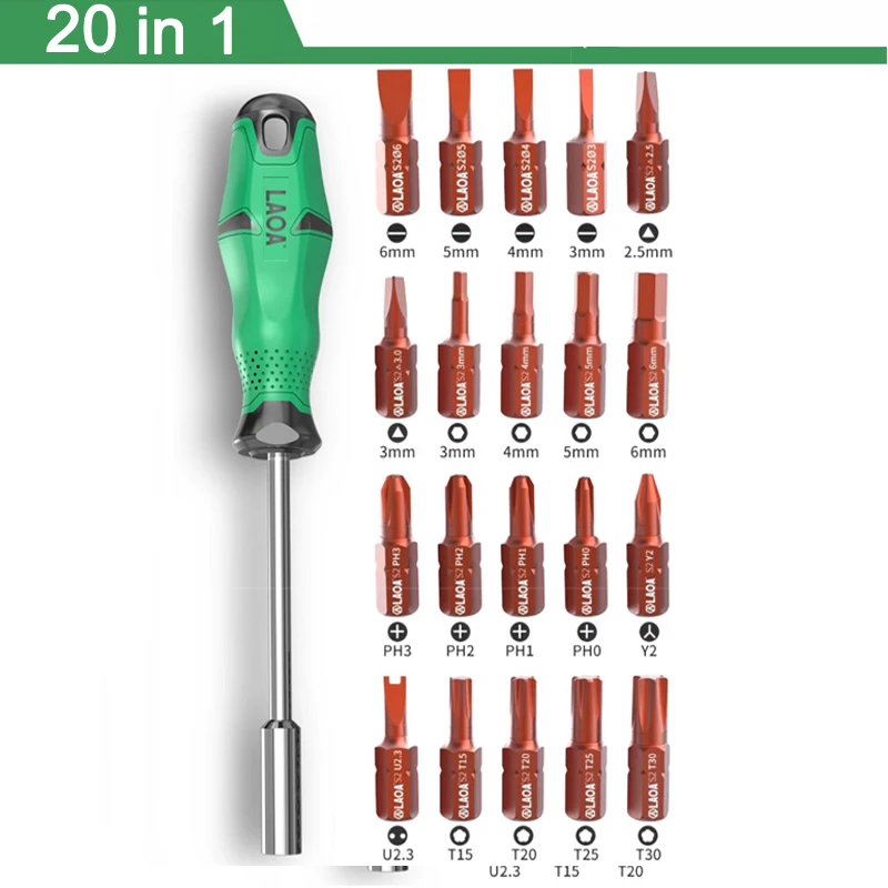 LAOA insulated injection-molded screwdriver handle, multi-function interchangeable head driver, 1/4-inch hexagonal shank screwdr