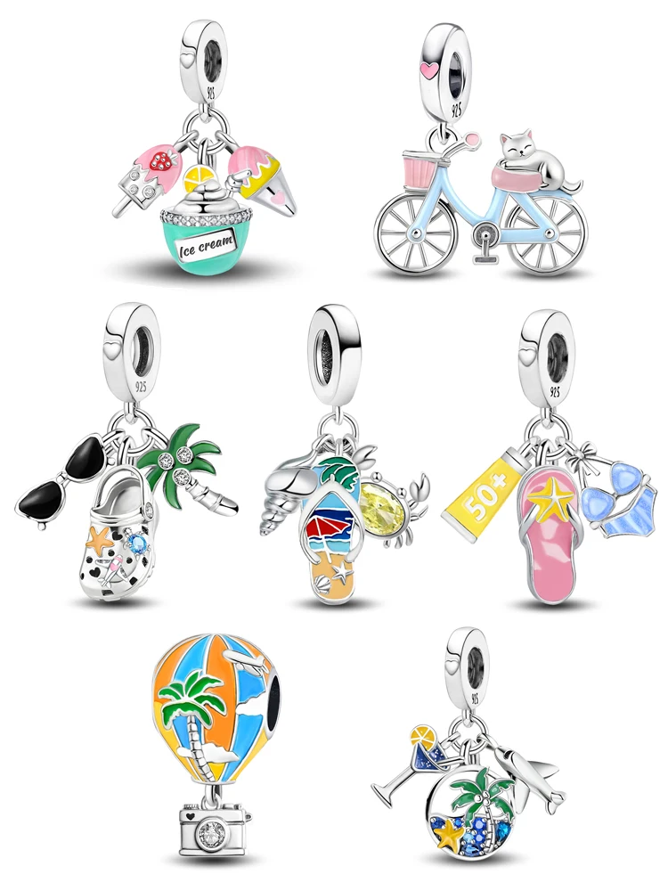 925er Silber vergoldet, Urlaub am Meer, lässige Serie, Anhänger, Perle, DIY-Armband, Armreif, Geschenk für hochwertigen, edlen Schmuck