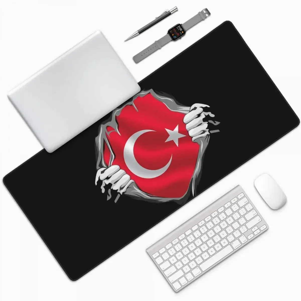 Tappetino per mouse grande bandiera della Repubblica di Turchia Tastiera per computer Tappetino per mouse PC da gioco Tappetino per scrivania per laptop Accessori per ufficio Tappetini da tavolo