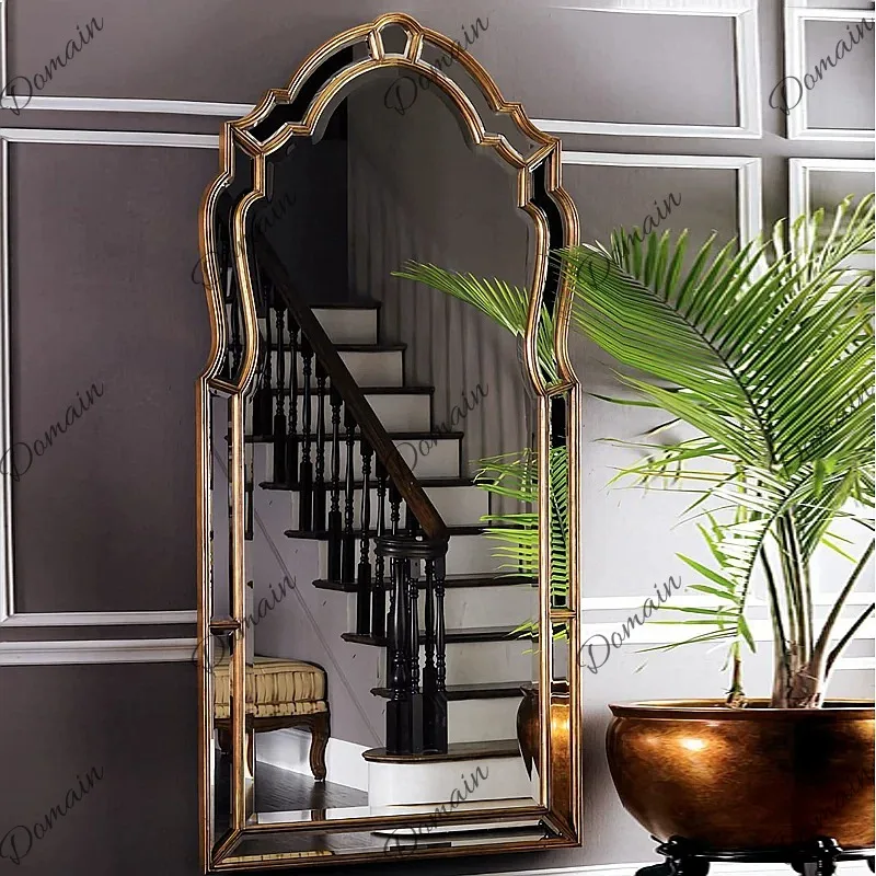 European Baroque Vintage Full Length Floor Mirror Classical Carved Dressing Mirror for Home Use