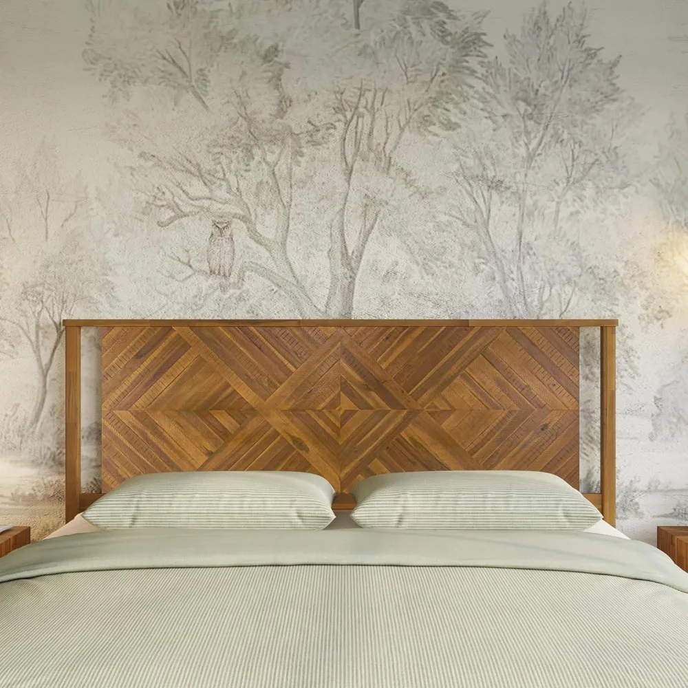 Bme Ethan King Size Diamond Headboard ONLY - Rustic & Mid-Century Modern Style Without Bed Frame - Solid Acacia Wood - Easy