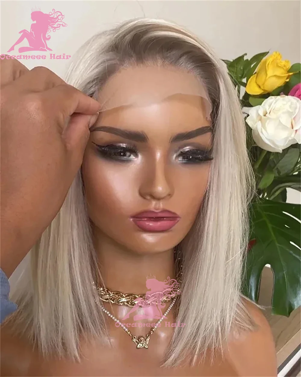 Parrucche per capelli umani Ombre biondo cenere Parrucche per donna Bob Parrucca frontale in pizzo trasparente Parrucca brasiliana per capelli Remy Parrucca corta Bob Pre pizzicata
