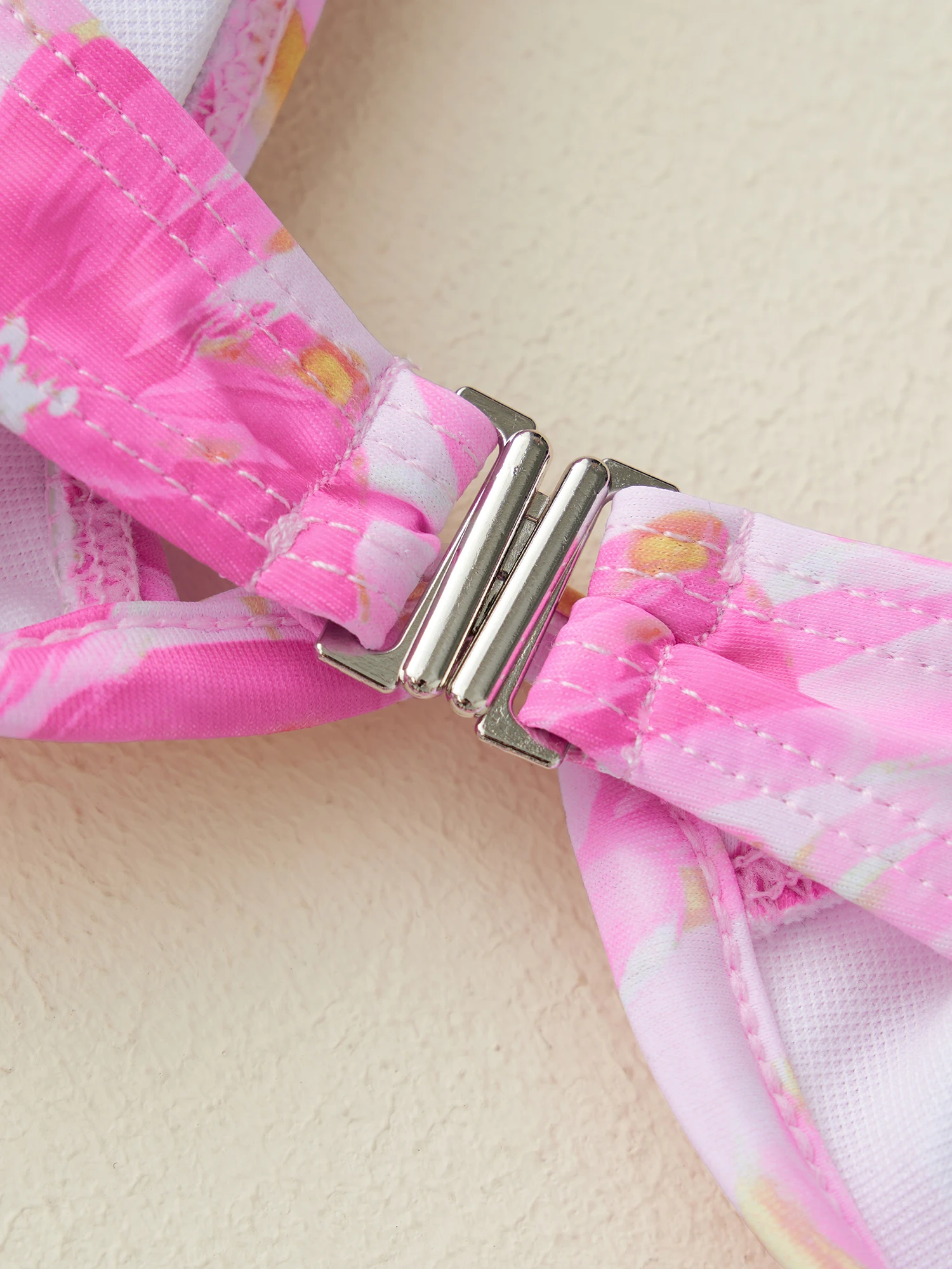 

Women s Pink Floral Print Sleeveless Two Piece Bathing Suit with Low Waist Thong Bottoms - Stylish Swimwear for Summer Beach