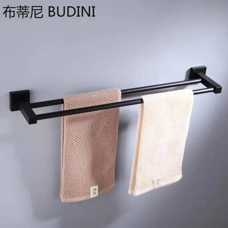 

Matte black aluminum alloy bathroom towel rack, thickened single rod, square towel rack, bathroom accessories