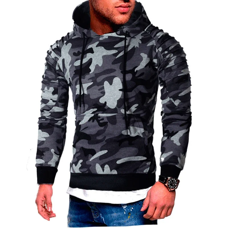 

Pop New Men's Military Camouflage Tactical Long-sleeved T-shirt Hooded Camo Sweatershirt