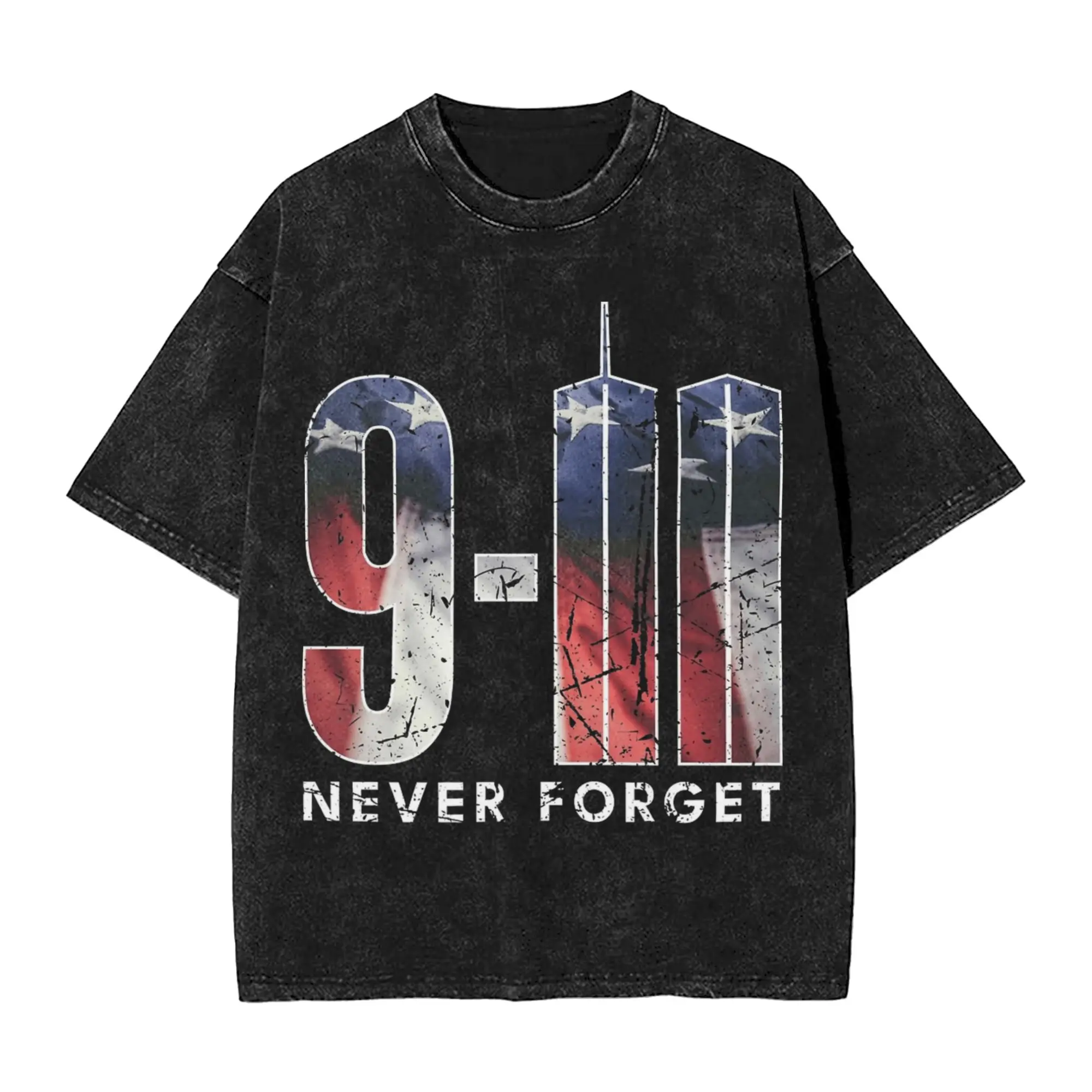 Never Forget 911 20th Anniversary Memorial Vintage Patriot Day American Flag T-Shirt Pure Cotton Tee Shirt Short Sleeve T Shirts