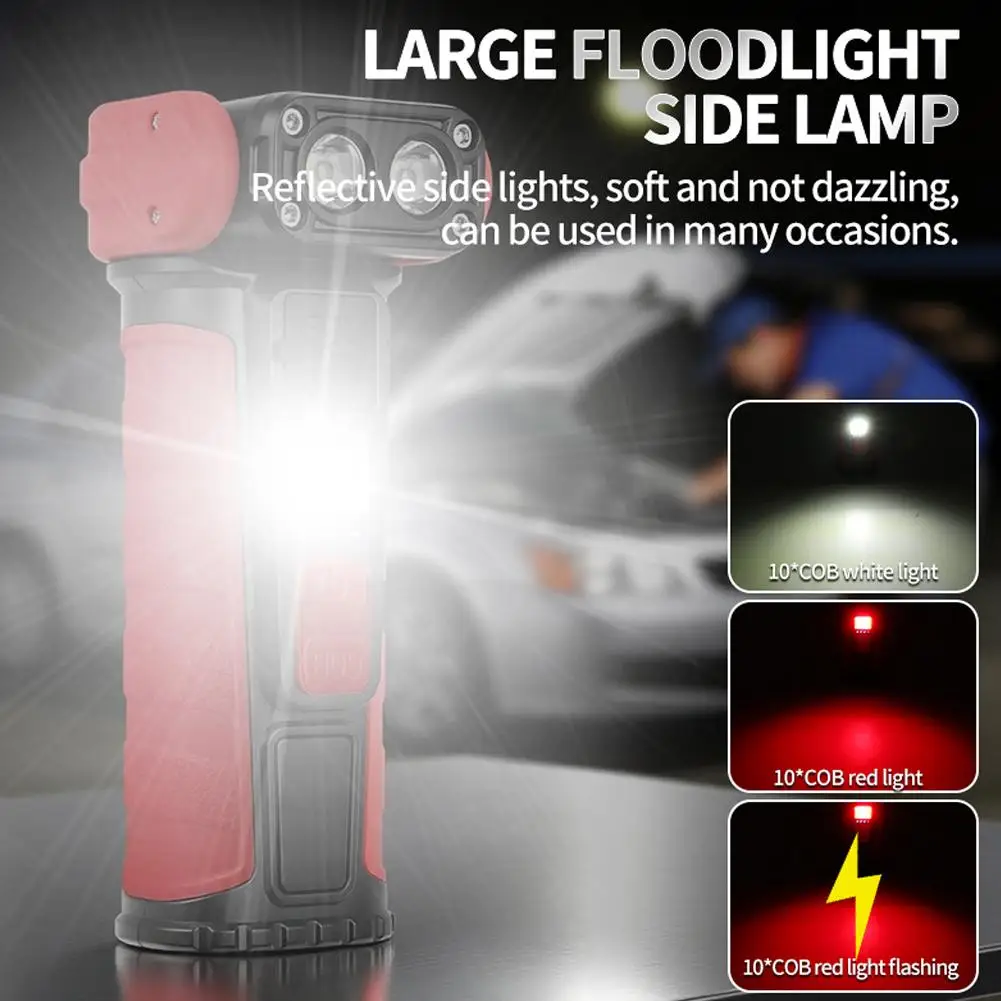 Mini Rotating LED Flashlight 6 Modes Adjustable Portable COB Floodlight Magnetic Work Light For Camping Repair Emergency Li B7B5