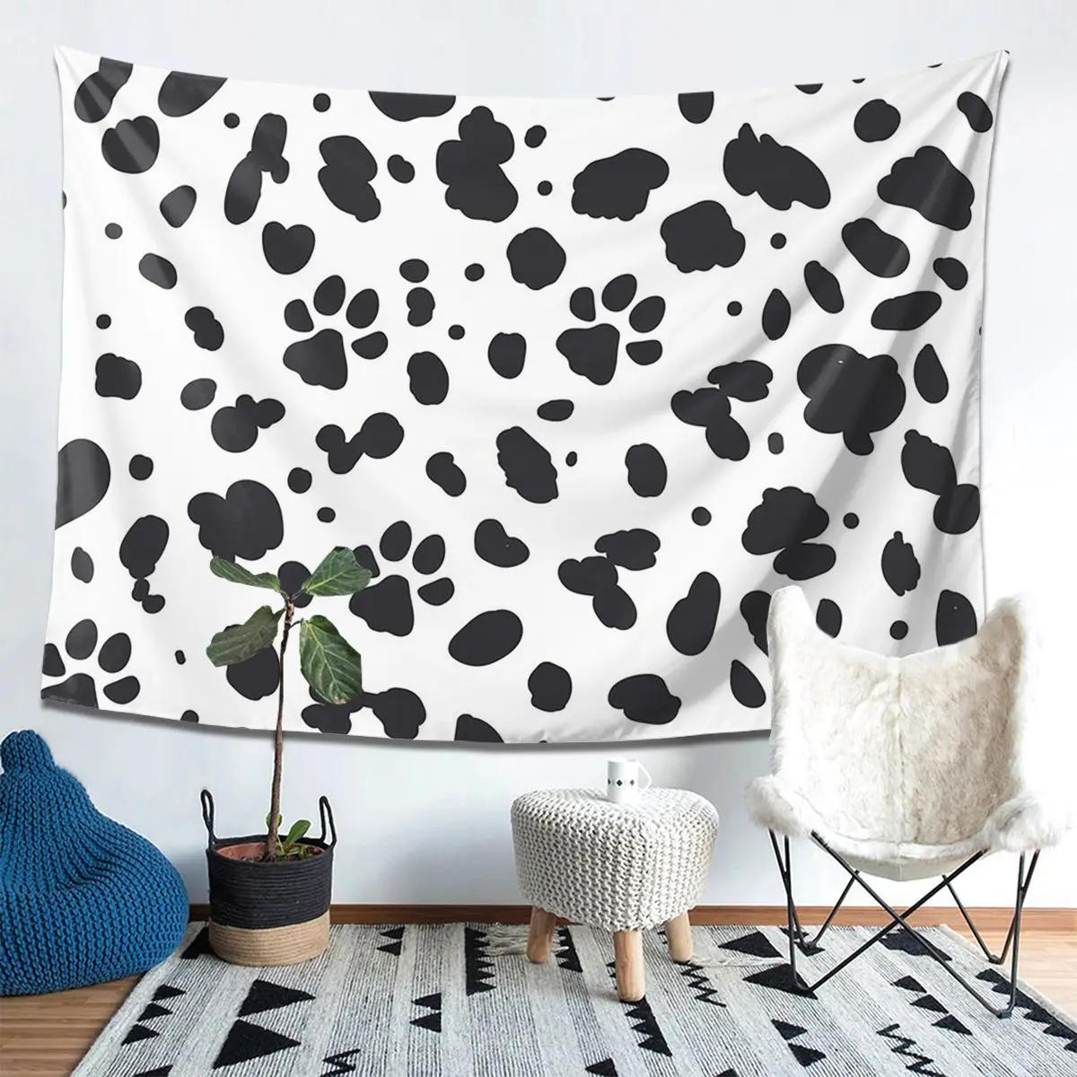 

Dalmatian Spots Paws Print Dalmatian Dog Print Tapestry Decoration Art Aesthetic Tapestries Home Wall Cloth Wall Hanging