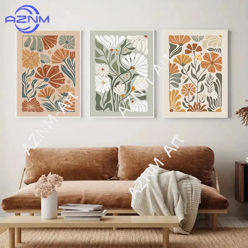 1/3 Stück Abstraktes Buntes Blumendesign Leinwand-Kunstgemälde Einfaches Dekoratives Wandposter für Wohnzimmer Luxuriöse Heimdekoration
