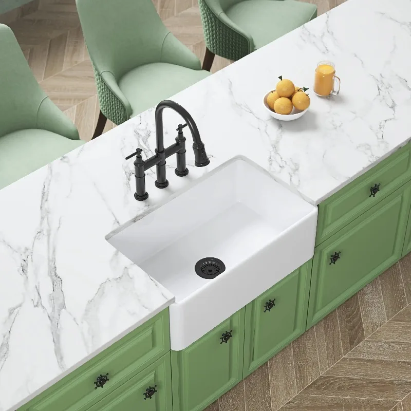 

24 inch Modern Undermout Drop Single Bowl Farmhouse White Rectangular Ceramic Basin Kitchen Sink